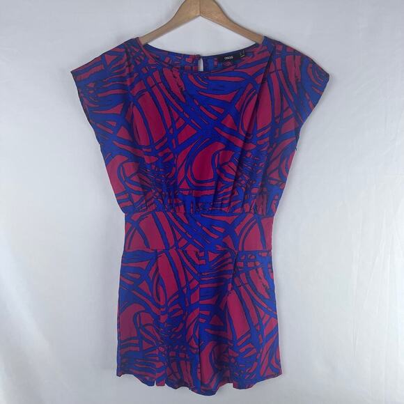 ASOS Women's Mini Jumpsuit with Belt in Red and Blue Romper Size 4 - Picture 1 of 6